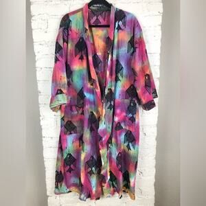 Vintage Nautica Tie Dye Aztec Fish Kimono Robe